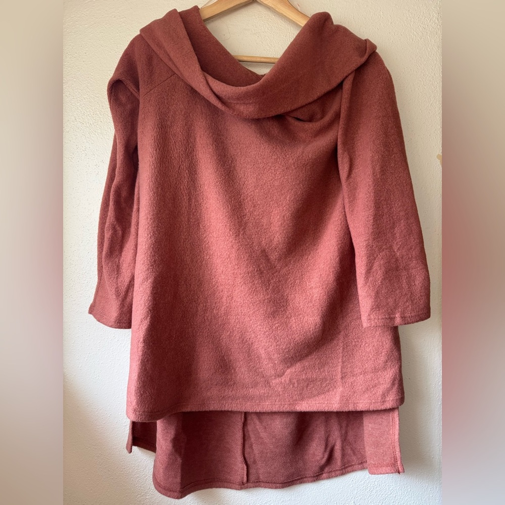 Burnt Orange Cowl Neck Sweatshirt – Super Soft & Cozy, High-Low Hem
